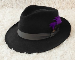 Vintage Royal Stetson Black Fedora Hat Size 7 1/8 Made In USA Feather Accent