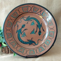 Large Southwestern Hand-Painted Pottery Wall Platter Lizard Motif 17'