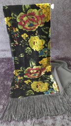 Vintage Swee Lo New York Silk Blend Velvet Floral Scarf With Fringe  10 X 66 Inches