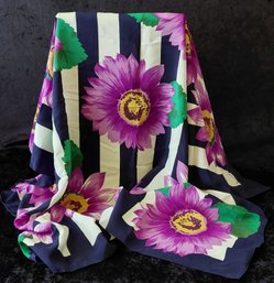 Vintage Echo Purple Sunflower Silk Scarf  Bold Striped Floral Pattern  36 X 36 Inches