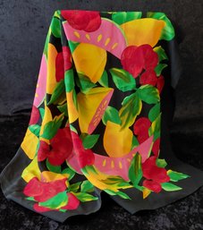Vintage 1980s Echo New York Juicy Fruit Silk Crepe De Chine Scarf 28 X 28