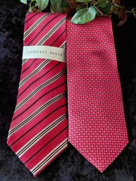 Pair Of Geoffrey Beene & Bill Blass Red 100% Silk Neckties – New With Tags
