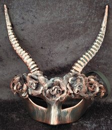 Gothic Steampunk Horned Masquerade Mask  Copper Bronze Roses Dark Fantasy Costume  NWOT