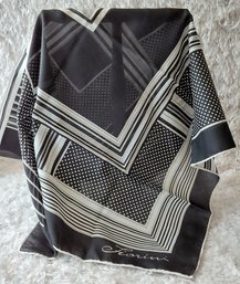 Vintage Fiorini Italian Black & White Monochrome Mod Geometric Scarf  1970s  30 X 30 Inches
