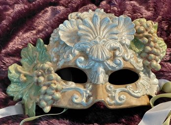 Vintage 1990s Katherine's Collection Bacchus Venetian-Style Baroque Masquerade Mask  Grapes & Grape Leaves