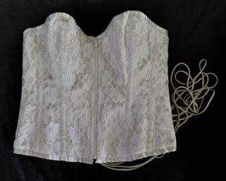 Burleska Cream Floral Lace & Satin Trim Boned Lace-Up Corset