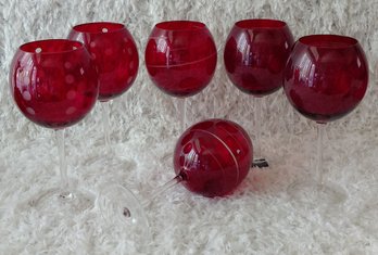 Mikasa Ruby Red Etched Wine Glasses  Set Of 6  Three Coordinating Designs