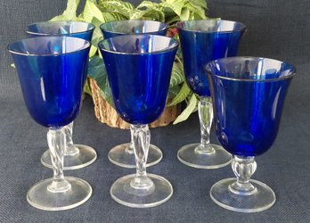 Vintage Steamboat Art Company Cobalt Blue Stemmed Goblets  Set Of 6  One Smaller
