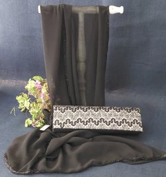Bijoux Terner Beaded Evening Clutch With Black Beaded Shawl / Scarf