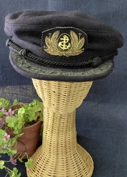 Vintage Cappelleria Bampa Venezia Italian Nautical Captain's Cap  Gold Anchor Bullion Emblem