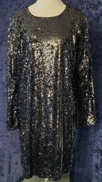 LC Lauren Conrad Black Sequin Long Sleeve Shift Dress  Size Medium  Fully Lined