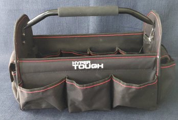 Hyper Tough 18' Open Top Tool Tote Bag  Metal Handle  Multi-Pocket Organizer  Black & Red