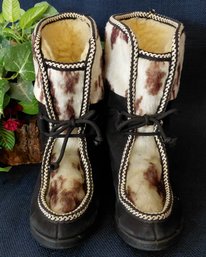 Vintage Aspen Sno-Boots Genuine Suede After Ski Boots  Hair-on-Hide Cowhide Style  Women's Size 8
