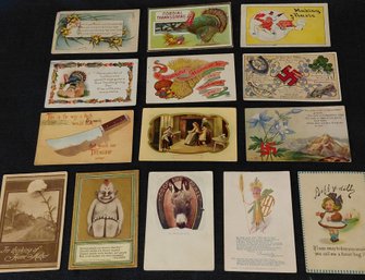 Collection Of 14 Antique Postcards C.19081910s  Good Luck, Thanksgiving, International Harvester & Novelty G