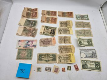 Lot Of Historical Foreign Currency And Stamps