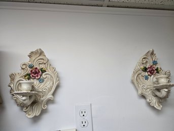 Set Of Two Vintage Porcelain Wall Candle Sconce.