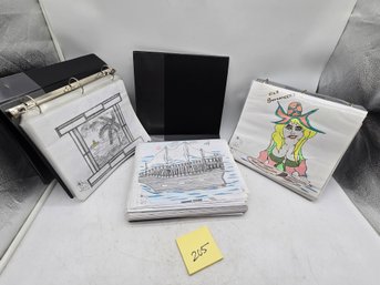 Hand Drawn Artwork In Binders. Ocean, Island, Pirates