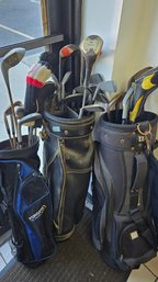 Bundle Of 3 Vintage  Golf Bags With Golf Clubs.