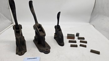 Antique Cast Iron Notary Seal Stamp Embossers With Vintage Letterpress Printing Blocks