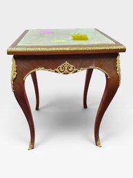 Mahogany Side Table With A Marble Inset Top, Gilt Gallery, And Ormolu Mounts On The Apron And Knees. Yellow No