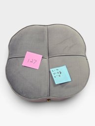 Gray Corduroy Quatrefoil Ottoman On Wood And Brass Legs. L 16 × W 15⅜ × H 15 In