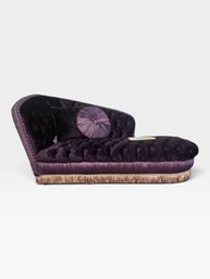 Purple Chaise — Tufted Velvet With Gold Fringe And Round Pillow. 32' L × 64' W × 35