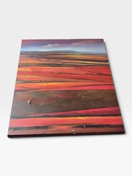 Abstract Landscape Oil Painting Red Orange Fields Unframed Canvas