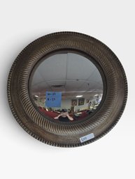 Round Convex Mirror, Ribbed Wood Frame. 25' W × 25' H. Tagged