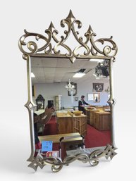 Silver Fleur-de-lis Wall Mirror, Open Scroll Crest And Pierced Corners.