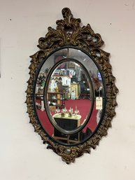 Ornate Oval Wall Mirror Gilt Black Wood Frame Scroll Crest