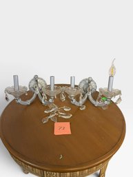 Pair Of Two-arm Silver Wall Sconces With Crystal Bobeches (prisms Loose)