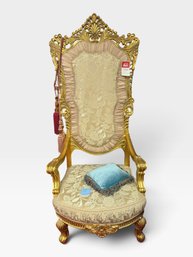 Rococo Gold Throne Chair, Champagne Floral Silk & Tassel, 33 X 24 X 80