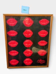 Framed Pop Art 'Lips' Print, Red Lips On Black, Wood Frame