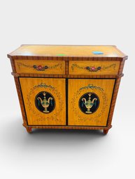 Hand-painted Floral Sideboard, Twin Drawers And Urn-medallion Doors, 38' X 17½'