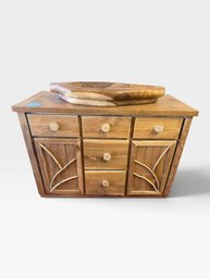 Rustic Wood Vanity Cabinet, Applied Log Chevrons And Round-log Medallion, Two Plank Doors, 48' X 22' X 39'