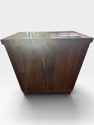 Rustic Wood Two-door Cabinet, Plank Top, Black Bar Pulls, 36 × 22 × 33 In. Sale Tag $995.