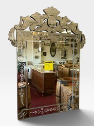 Venetian Etched Mirror, Floral Crest And Berry Borders, 23 × 33¼ In.