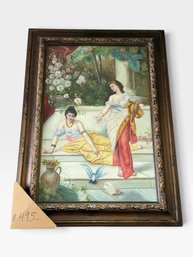 Classical Women On Garden Steps, Dove And Flowers, Ornate Dark Frame, 33 × 45 In. Tagged $495.