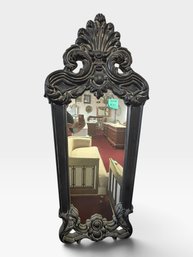 Black Rococo Wall Mirror, Carved Crest, 30  X 68 In.