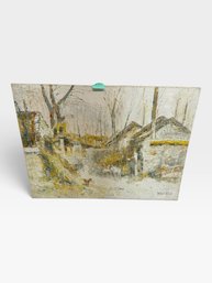 Impasto Village Street Oil, Unframed, 48 × 36 In. Signed Lower Right, Signature Unclear.