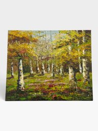 24x20 Impasto Oil, Autumn Birch Forest With Wildflowers.
