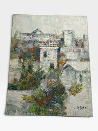 36x48 Heavy Impasto Oil, Abstract Cityscape, Signed Lower Right.