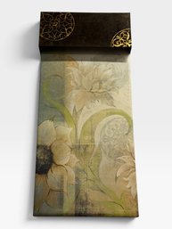 18x40 Floral Panel, Cream Blossoms With Dark Gold Filigree Top.