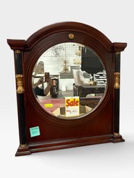 36x42 Round Mirror, Mahogany Frame With Black And Gilt Columns.