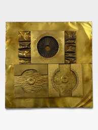 Mid-century Brass Wall Sculpture, Sunburst And Textured Geometric Panels
