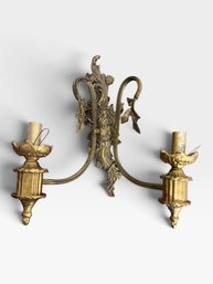 Gilt Rococo Double-Arm Wall Sconce, Floral Backplate, Two Candle Sockets