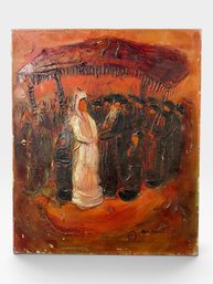 Ben David, Signed, Chuppah Wedding Scene, Oil On Canvas, Verso Inscribed Israel, 20 X 24
