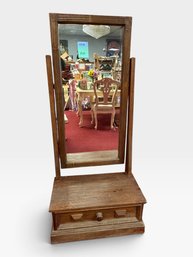 Rustic Wood Standing Mirror With Drawer Base, 63 X 28