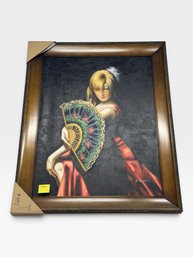 Signed W. Brewer Oil Painting, Woman With Floral Fan, 52 X 45