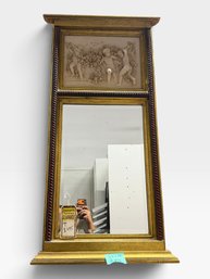 Gold Trumeau Mirror With Cherub Relief Panel, 23 X 46